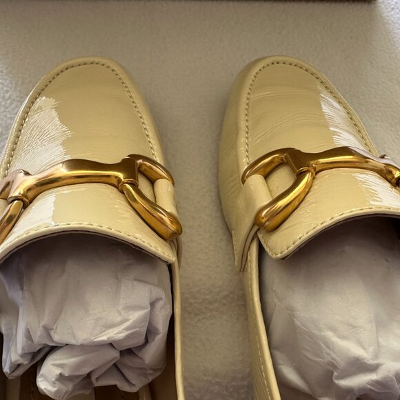 Anthropologie Bibi Lou Zagreb Patent Leather Gold Horsebit Loafers Cream 37 - Picture 4 of 14
